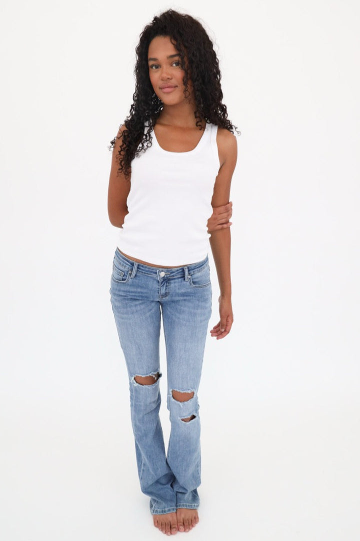 "Ripped" flared jeans dark blue tall