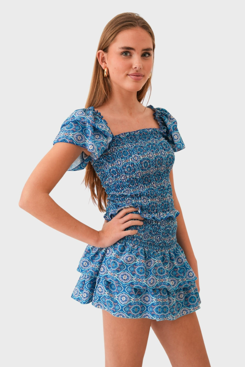 "Tulum" ruffle top blue