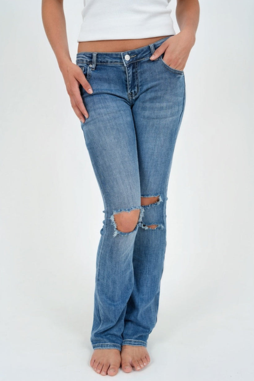 "Ripped" flared jeans dark blue