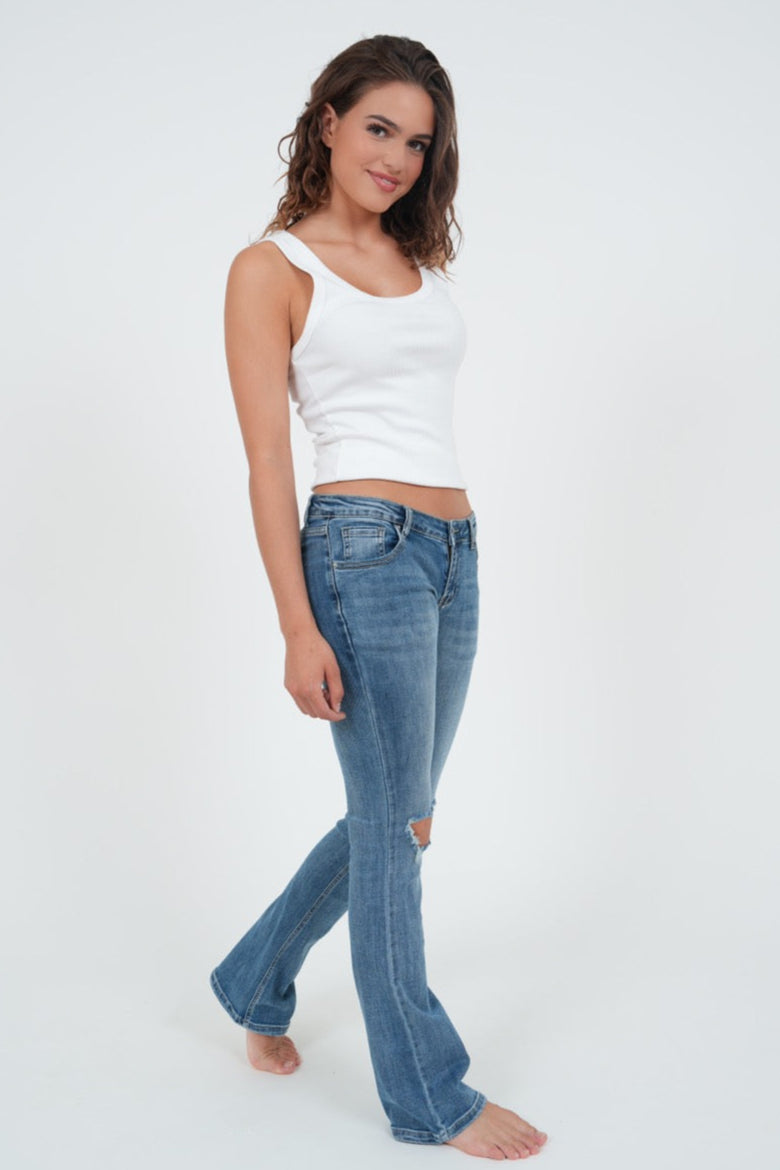 "Ripped" flared jeans dark blue